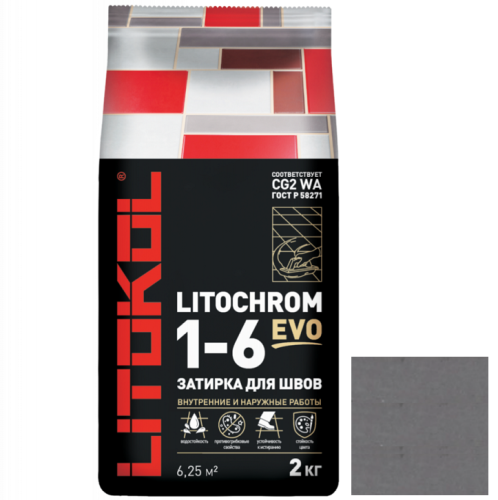Затирка цементная для швов Litokol Litochrom 1-6 Evo LE.110 стальная серая 2 кг