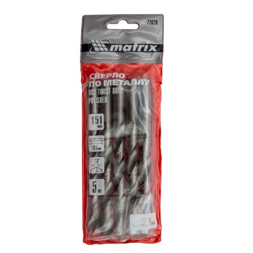 Сверло по металлу, 12 мм, полированное, HSS, 5 шт, цилиндрический хвостовик Matrix фото 6