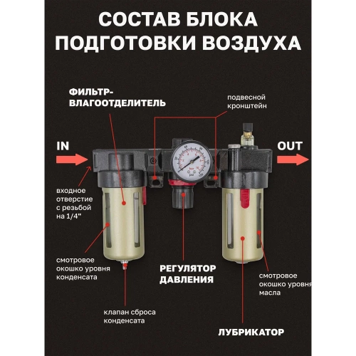 Блок подготовки воздуха с нижним расположением регулятора 1/4" фильтр-регулятор + лубрикатор 10Мк, 1400 л/мин Forcekraft FK-BC2000(54420) фото 4 Блок подготовки воздуха с нижним расположением регулятора 1/4" фильтр-регулятор + лубрикатор 10Мк, 1400 л/мин Forcekraft FK-BC2000(54420) фото 4