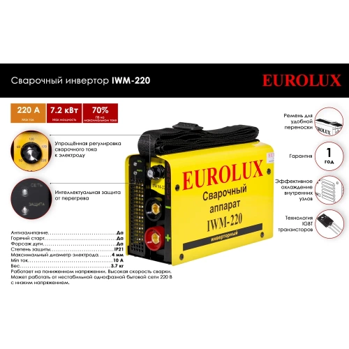 Инверторный сварочный аппарат Eurolux IWM220 65/28 фото 3 Инверторный сварочный аппарат Eurolux IWM220 65/28 фото 3