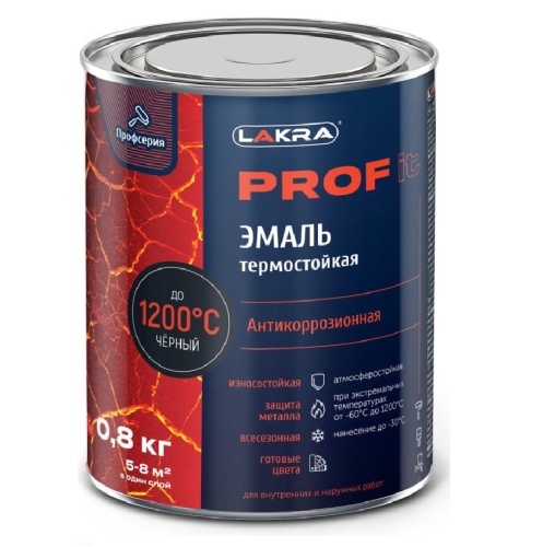 Эмаль термостойкая антикоррозионная Лакра Prof it до 1200С черная 0,8 кг