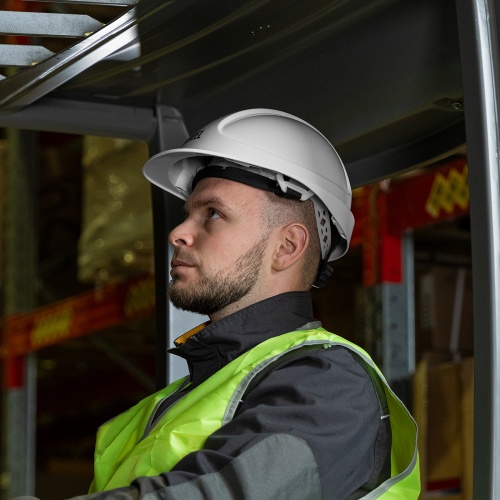 Каска защитная ударопрочная, ABS/PC, плавная регулировка, модель «Форвард» (К-05)белая Denzel фото 18