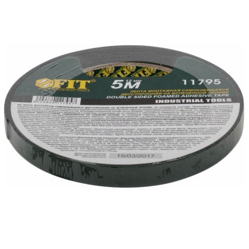 Лента клейкая Fit 11795 двухсторонняя черная 12 мм 5 м фото 3