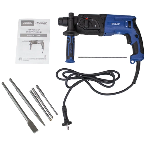 Перфоратор электрический Redbo RHD-26/1150A (1150Вт., 26мм., три режима, 2.6Дж., 3 бура, пика, долот 39838 фото 8