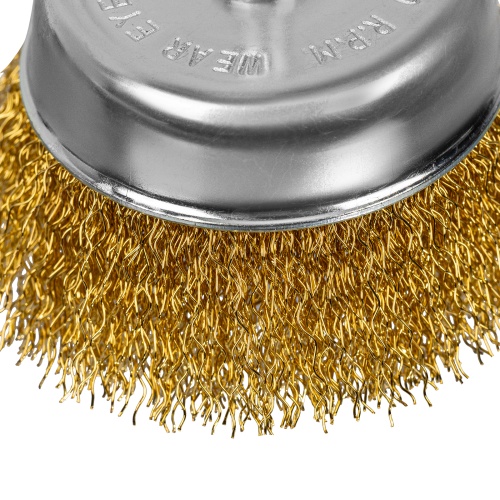 Щетка для дрели, 75 мм, "чашка" со шпилькой, латунированная витая проволока Matrix фото 4
