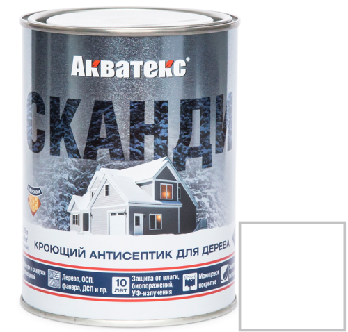 Антисептик акриловый кроющий для дерева Акватекс Сканди полуматовый Айсберг база А 0,75 л