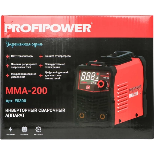 Сварочный инвертор Profipower с большом цифровом дисплеем MMA-200 IGBT (140-240В,200A) E0300 фото 5 Сварочный инвертор Profipower с большом цифровом дисплеем MMA-200 IGBT (140-240В,200A) E0300 фото 5