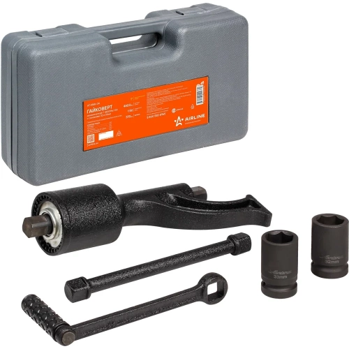 Механический гайковерт AIRLINE 1" 4800 Нм, 1:56, с головками 32 и 33 мм, пластиковый кейс AT-MW-04