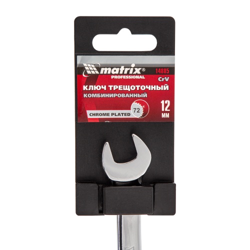 Ключ комбинированный трещоточный, 12 мм, CrV, зеркальный хром Matrix Professional фото 5