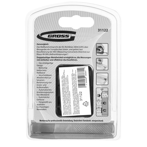 Рулетка "Doppelhaken",3 м x 16 мм,односторонний зацеп,Нейлон,двусторонняя шкала,автоматическая фиксация Gross фото 7