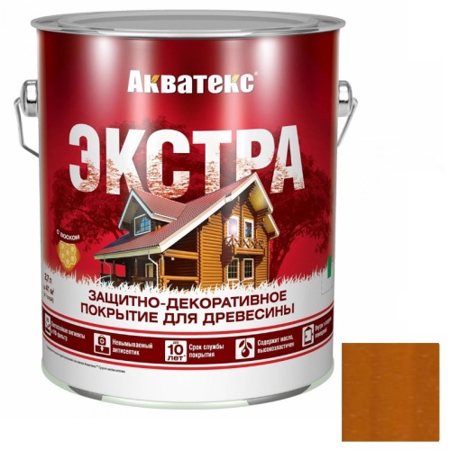 Покрытие алкидное защитно-декоративное для древесины Акватекс Экстра полуглянцевое Тик 2,7 л