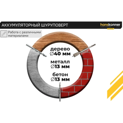 Аккумуляторная дрель Hanskonner б/щ удар PLATINUM, 18В, 1BatterySystem, 165 Нм,13 мм, без АКБ и ЗУ HCD18165BL фото 10