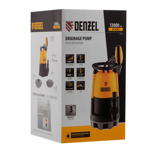 Дренажный насос для чистой и грязной воды DP-600S, 600 Вт, напор 7 м, 13000 л/ч Denzel фото 11