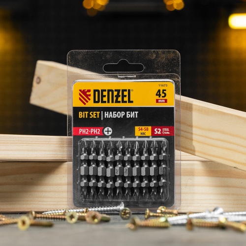 Бита двухсторонняя, PH2-PH2 х 45 мм, сталь S2, 10 шт. Denzel фото 6