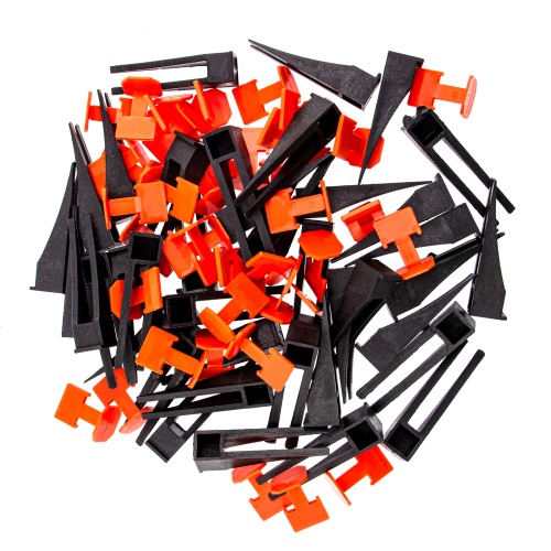 Система выравнивания плитки (СВП) комплект: зажимы, клинья (40/40 шт) в пакете Сибртех фото 5