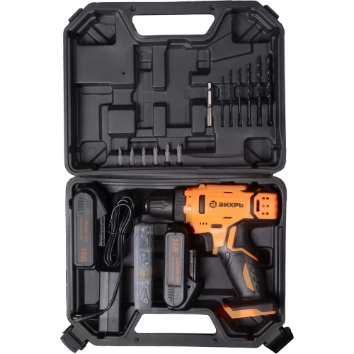 Аккумуляторная дрель-шуруповерт Вихрь ДА-16Л-2КА с набором оснастки, 65 предметов 72/14/49 фото 9