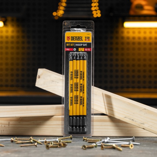 Бита PH2х150, сталь S2, цилиндр., 5шт. Е 6,3 Denzel фото 6