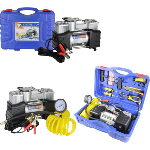 Компрессор Nova Bright АК-75 двухпоршневой, до 75 л/мин., 150 PSI, 12В, пластиковый кейс с инструментами 36448 фото 8