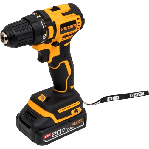 Бесщеточная дрель-шуруповерт STEHER 20 В, 45 Н·м, 2 АКБ LMS (2 А·ч), сумка CB-45-22