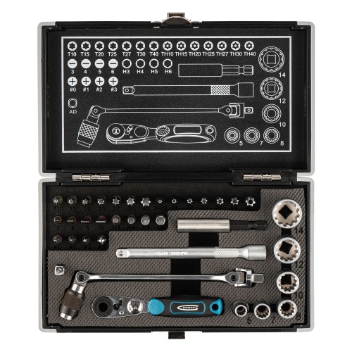 Набор бит и головок торцевых, 1/4, карданный ключ, трещотка, адаптер, S2, 37 шт. Gross фото 3