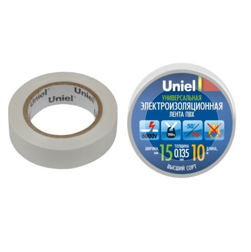 Лента изоляционная Uniel UIT-135P 10/15/01 WHT 15 мм 10 м белая