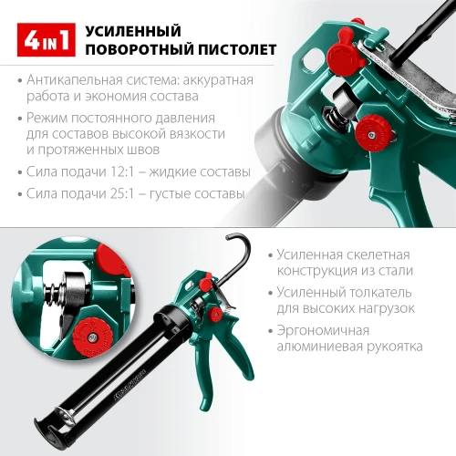 Скелетный пистолет для герметика KRAFTOOL 4-in-1, 310 мл 06675 фото 3