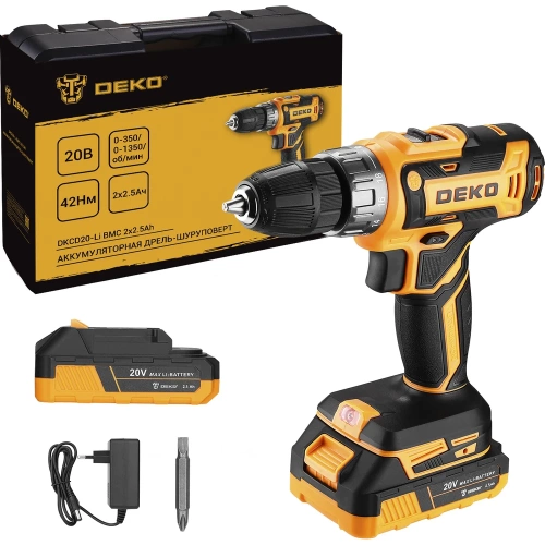 Дрель-шуруповерт аккумуляторная DEKO DKCD20-Li в кейсе, 20В, 2x2.5Ач 085-1123