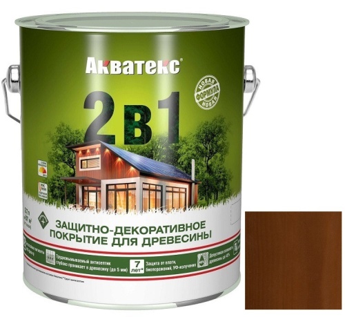 Покрытие алкидное защитно-декоративное для древесины Акватекс 2 в 1 полуматовое Орех 2,7 л
