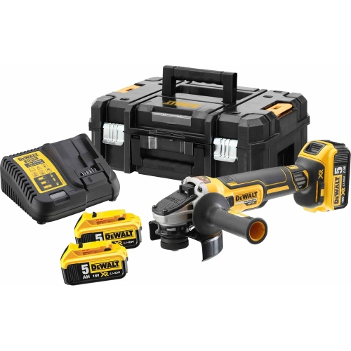 Аккумуляторная угловая шлифмашина Dewalt DCG405P3, 18 В, 125 мм, 9000 об/мин, с 3 АКБ 5 Ач и ЗУ, в кейсе TSTAK DCG405P3-QW