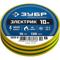 Изолента ПВХ Зубр Электрик 1233-6_z02 желто-зеленая 15 мм 10 м