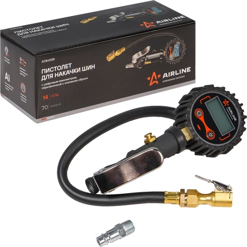 Пистолет для накачки шин с цифровым манометром Airline PRO 14BAR, с клапаном сброса ATBU008 фото 4