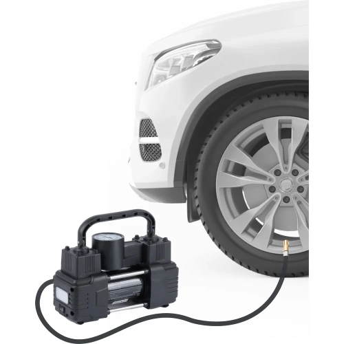 Двухцилиндровый компрессор AUTOVIRAZH 55 л/мин мини, с манометром, доп. спиральный шланг AV-010550 фото 3 Двухцилиндровый компрессор AUTOVIRAZH 55 л/мин мини, с манометром, доп. спиральный шланг AV-010550 фото 3