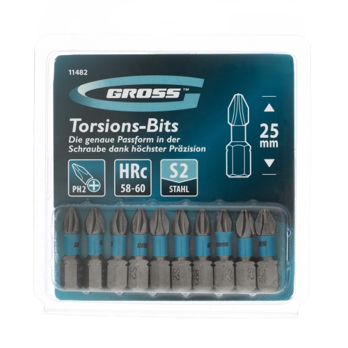 Бита торсионная PH2 x 25 мм, для ударных шуруповертов, 10 шт. Gross фото 5