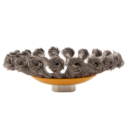 Щетка для УШМ, 125 мм, "Тарелка", крученая нержавеющая проволока 0.5 мм, М14 Denzel фото 6 Щетка для УШМ, 125 мм, "Тарелка", крученая нержавеющая проволока 0.5 мм, М14 Denzel фото 6