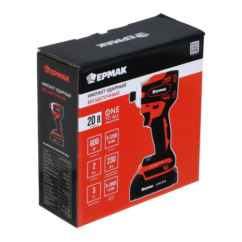 Импакт винтоверт ударный ЕРМАК бесщёточный, 20В, 2Ач, 230Нм 691-052 фото 10 Импакт винтоверт ударный ЕРМАК бесщёточный, 20В, 2Ач, 230Нм 691-052 фото 10