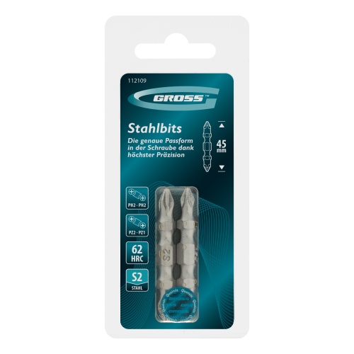 Набор бит двухстор., PH2-PH2х45мм, PZ2-PZ1х45мм, сталь S2, 2 шт. Gross фото 5