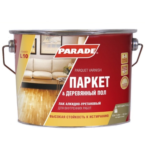 Лак алкидно-уретановый Parade Classic L10 Паркет & Деревянный пол паркетный матовый 2,5 л Лак алкидно-уретановый Parade Classic L10 Паркет & Деревянный пол паркетный матовый 2,5 л