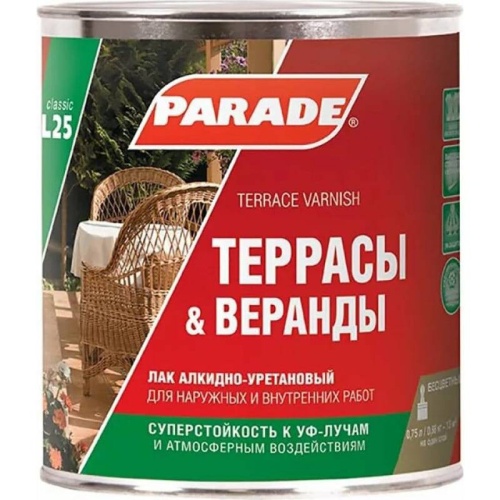 Лак алкидно-уретановый Parade Classic L25 Террасы & Веранды полуматовый 0,75 л