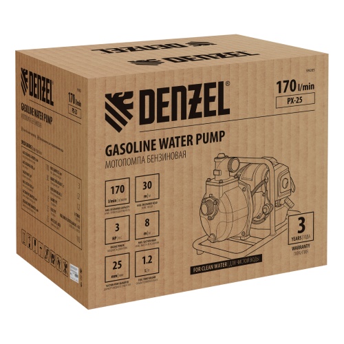 Мотопомпа бензиновая для чистой воды PX-25, 52 см3, 1", 170 л/мин, глуб 8 м, напор 30 м Denzel фото 7