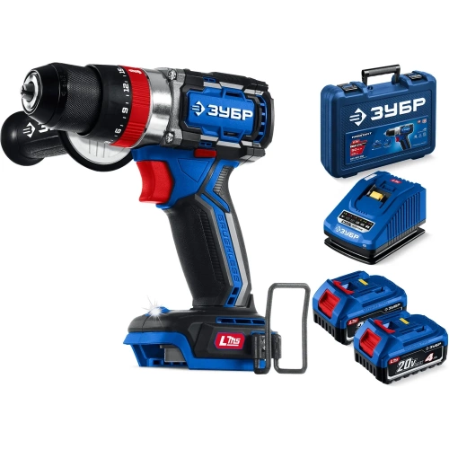 Профессионал ЗУБР 20 В, 70 Н·м, 2 АКБ LMS (4 А·ч), бесщеточная ударная дрель-шуруповерт, кейс DBS-70-42
