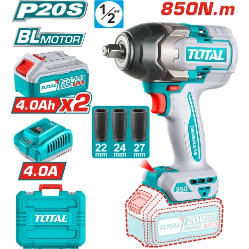 Аккумуляторный ударный гайковерт TOTAL 1/2” 850Нм  TIWLI2085 фото 3