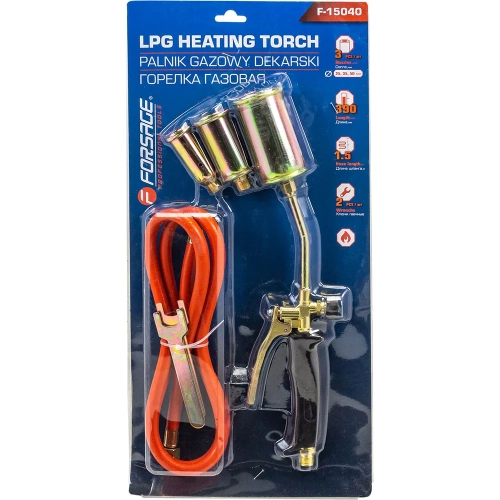 Горелка газовая с насадками и гибким шлангом Forsage (насадки-25,35,50мм; L-390мм; L шланга-1.5м) в блистере F-15040(16288)