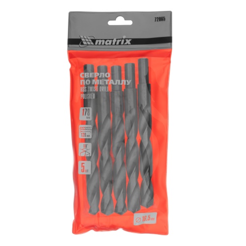 Сверло по металлу, 16.5 мм, полированное, HSS, 5 шт, цилиндрический хвостовик Matrix фото 5