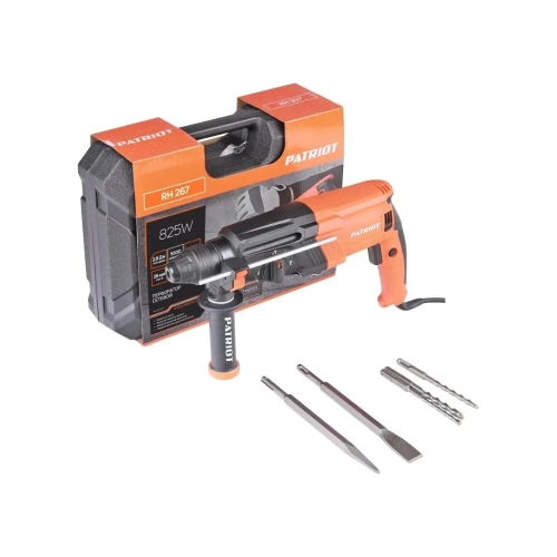 Перфоратор PATRIOT RH 267 SDS+, мощность 825 Вт, 2.8 Дж, 3 режима работы, макс.диаметр 26 мм, набор буров и долот, глубиномер, кейс 140301327