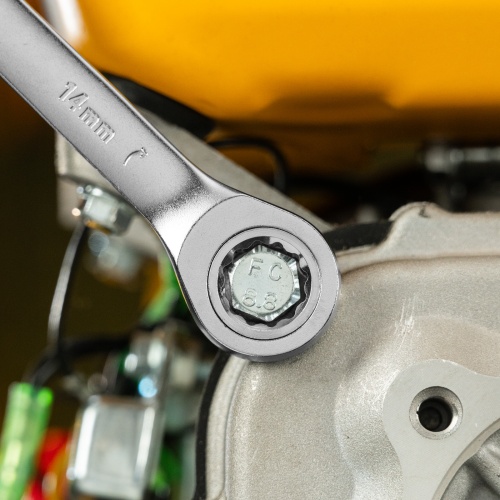 Ключ комбинированный трещоточный, 14 мм, CrV, матовый хром Denzel фото 8