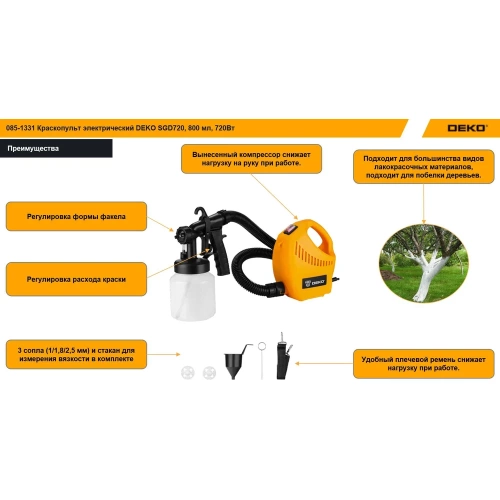 Краскопульт электрический DEKO SGD720, 800 мл, 720Вт 085-1331 фото 3