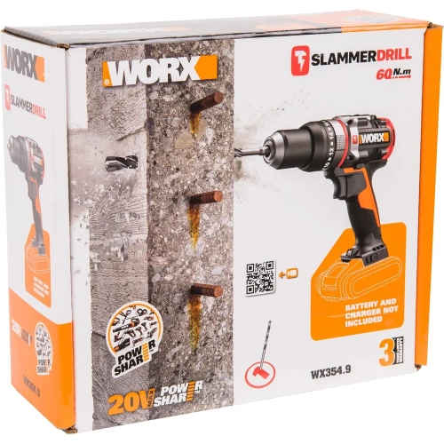 Аккумуляторная ударная дрель-шуруповерт WORX  20 В, 60 Нм, бесщеточная, без АКБ и ЗУ WX354.9 фото 7