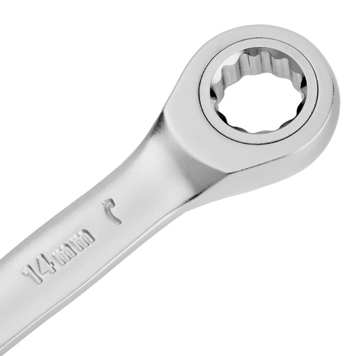 Ключ комбинированный трещоточный, 14 мм, CrV, матовый хром Denzel фото 4