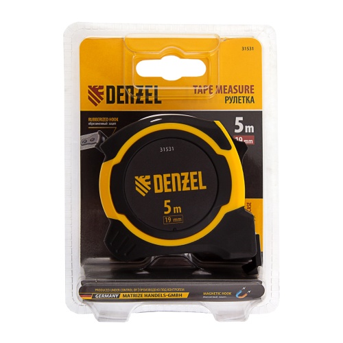 Рулетка 5м х 19мм, двухкомп. корпус, магнитный обрезиненный зацеп Denzel фото 7