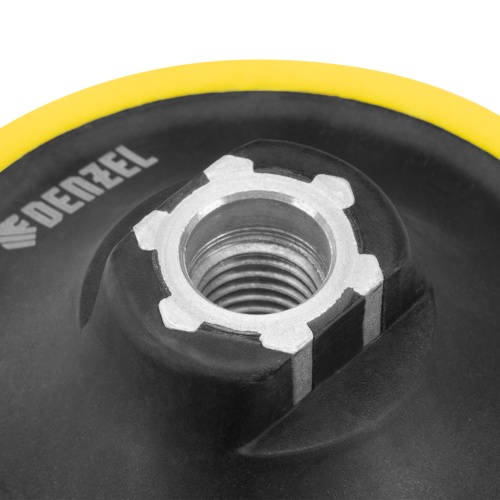 Тарелка опорная для дрели и УШМ с липучкой, 150 мм, мягкая, с адаптером c М14 на d8 Denzel фото 3